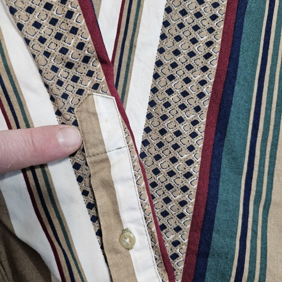 Vintage 90s Trader Bay Mens African Stripe Button Down Shirt Long Sleeve Cotton - Picture 5 of 16